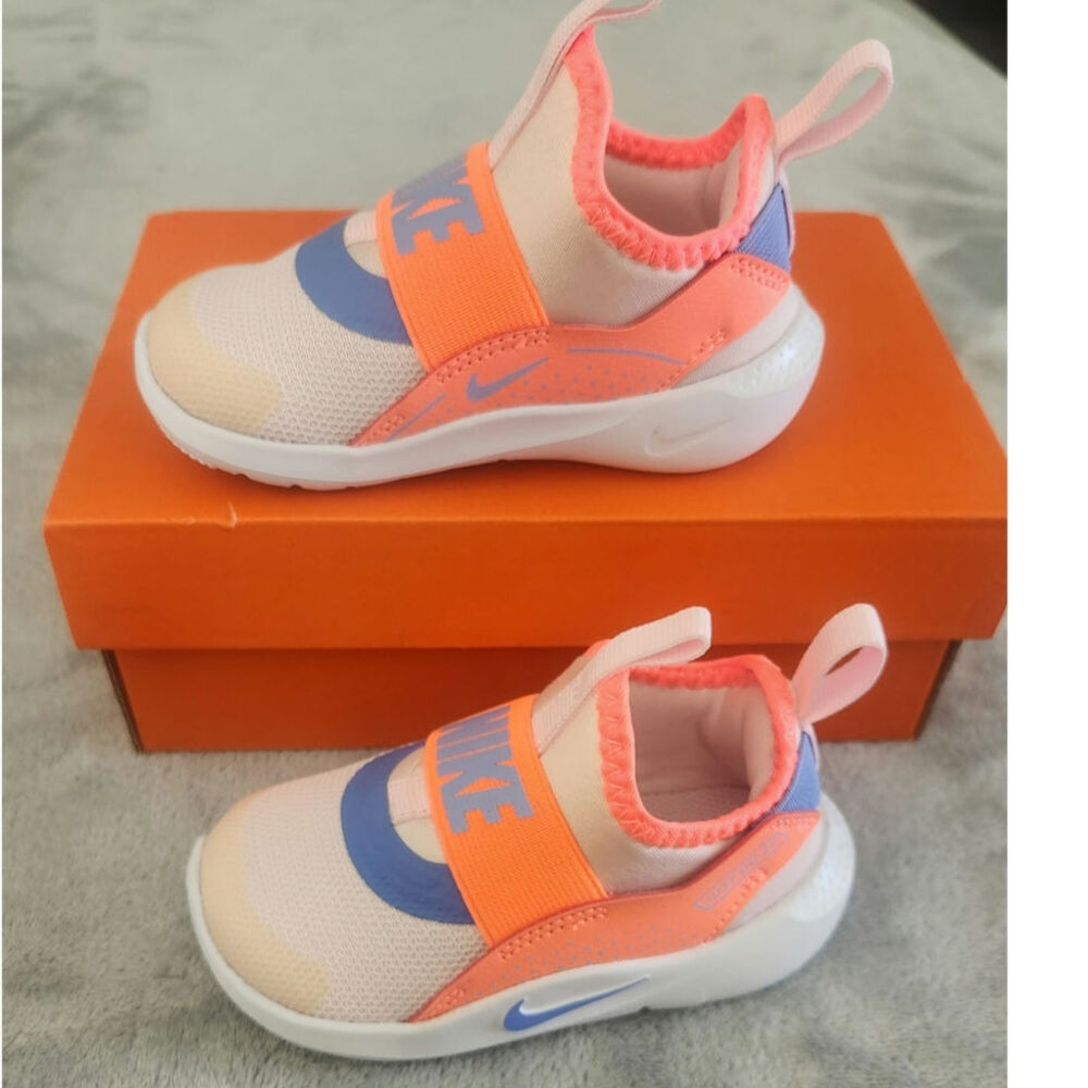 Nike Flex Runner 4 TD slip on sneakers 5c toddler Pink orange, blue NwB